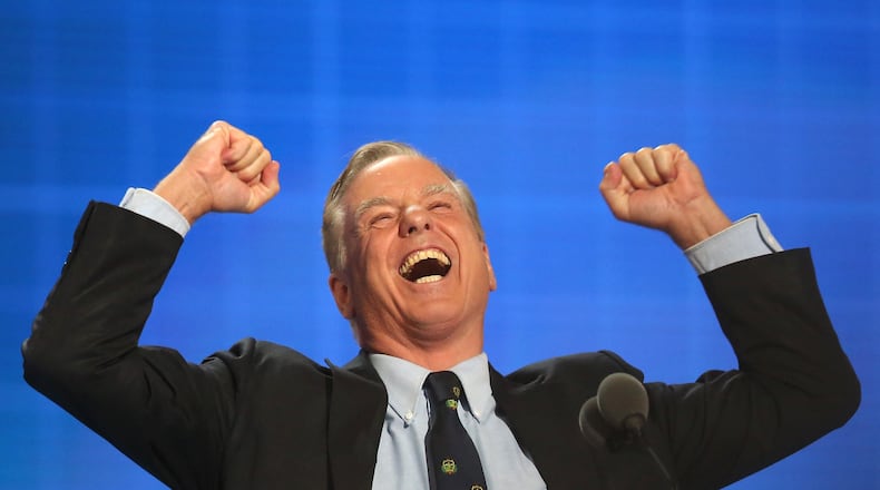 Former Gov. Howard Dean (D-VT) reenacts his Iowa Caucus "Dean Scream" moment during closing remarks on the second day of the Democratic National Convention at the Wells Fargo Center, July 26, 2016 in Philadelphia. (Photo by Joe Raedle/Getty Images)