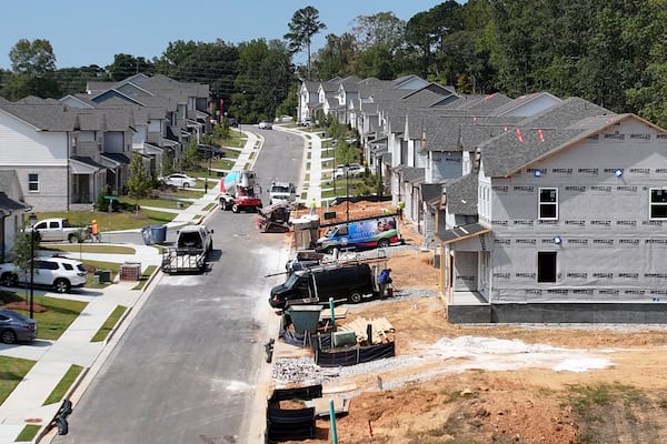 New homes are seen under construction in the Auburn Glen community in Dacula in September 2025. (Hyosub Shin/AJC)