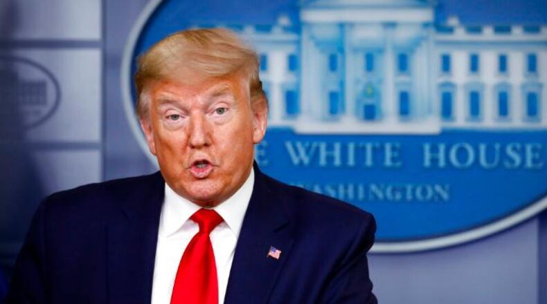 President Donald Trump speaks about the coronavirus Friday in Washington.