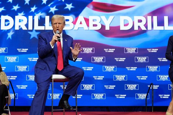 FILE - Republican presidential nominee former President Donald Trump speaks at a campaign town hall, Oct. 14, 2024, in Oaks, Pa. (AP Photo/Alex Brandon, File)