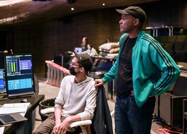 Kenny Leon watches the cast of "Trading Places" rehearse. (Natrice Miller / natrice.miller@ajc.com)