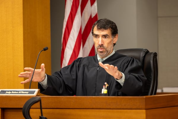 Fulton County Superior Court Judge Robert McBurney presides over a hearing in Atlanta on Monday, Dec. 15, 2025. (Arvin Temkar/AJC)