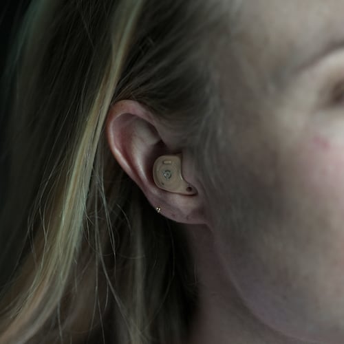 Sara Mearns, principal dancer at New York City Ballet, wearing hearing aids on March 17, 2026, in New York. (AP Photo/Shelby Lum)