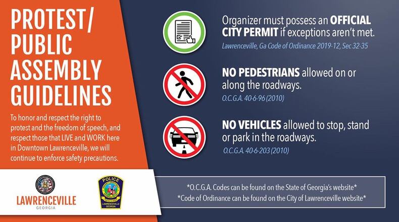 The Lawrenceville Police Department will require demonstrations and/or any organized public events to go through the standard approval process outlined by the city’s ordinance. (Courtesy City of Lawrenceville)