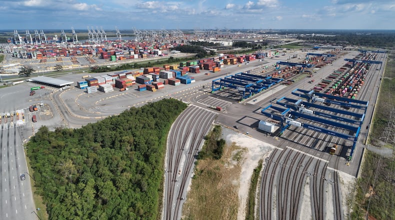 The Port of Savannah's Mason Mega Rail terminal, the nation's largest on-port intermodal facility, will connect to an inland port facility near Gainesville that is scheduled to open in 2026. (Photo courtesy of Georgia Ports Authority)