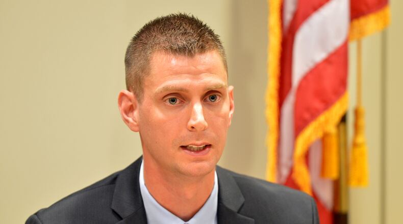 GCPD Detective Collin Flynn testifies in Magistrate Court Friday. Eman Moss admitted to Flynn that he came home from work on Oct. 24 to find Emani “in a bathtub, seized up and unable to move her own body,” the detective said. “I’m guilty. I killed my baby,” he said, according to Flynn.