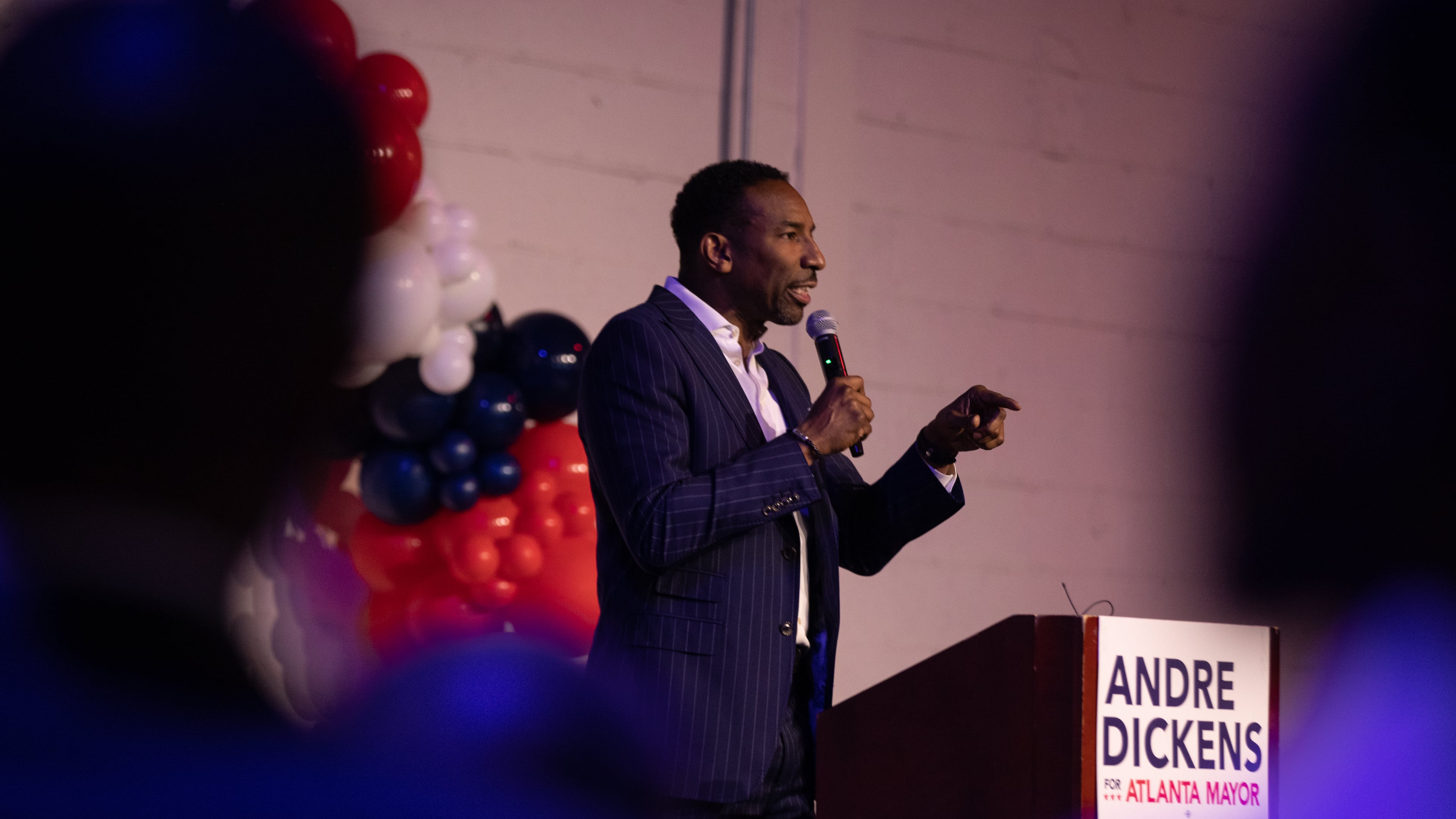 Atlanta Mayor Andre Dickens speaks at his reelection launch party held at Monday Night Brewing in the historic West End on March 11, 2025. (Riley Bunch/AJC)
