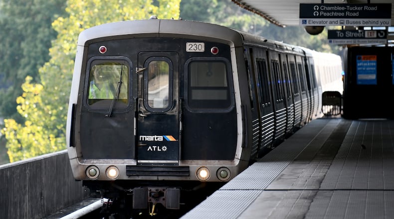 A MARTA train approaches Chamblee Station on the Gold Line in September 2025. (Hyosub Shin/AJC)