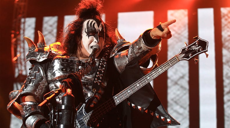 Gene Simmons of KISS, performs during their opening show for the Australian leg of their 40th anniversary world tour at Perth Arena on October 3, 2015 in Perth, Australia.