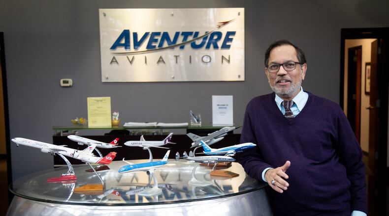 Aventure Aviation president Zaheer Faruqi talks about the aviation industry in the lobby of his Peachtree City business on Monday, Feb. 17, 2020. STEVE SCHAEFER / SPECIAL TO THE AJC