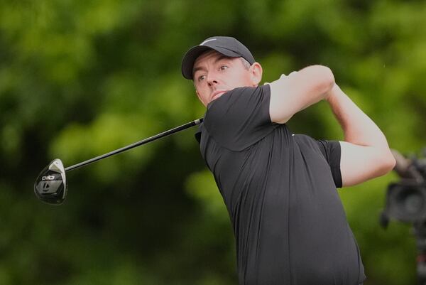 Rory McIlroy, of North Ireland, hits off the 11th tee during the first round of the PGA Zurich Classic golf tournament at TPC Louisiana in Avondale, La., Thursday, April 24, 2025. (AP Photo/Gerald Herbert)