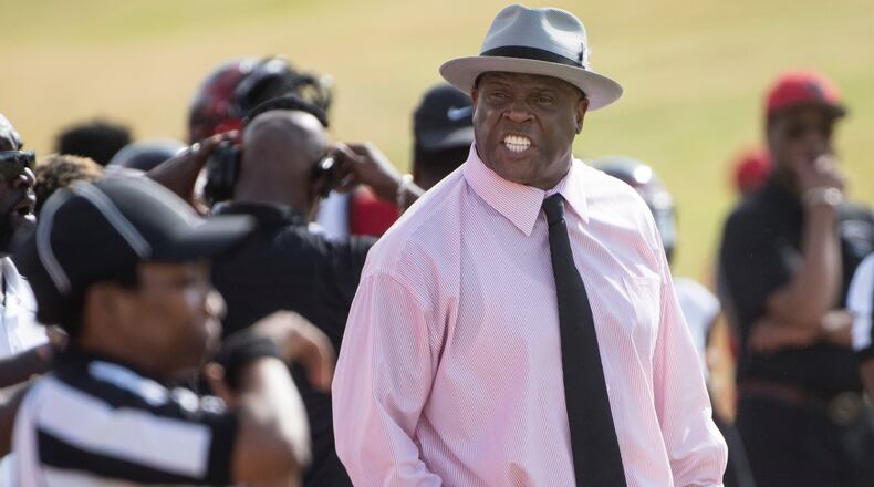 Clark Atlanta head coach Kevin Ramsey during a college football game on Saturday, Nov. 4, 2017, in Atlanta. (John Amis)
