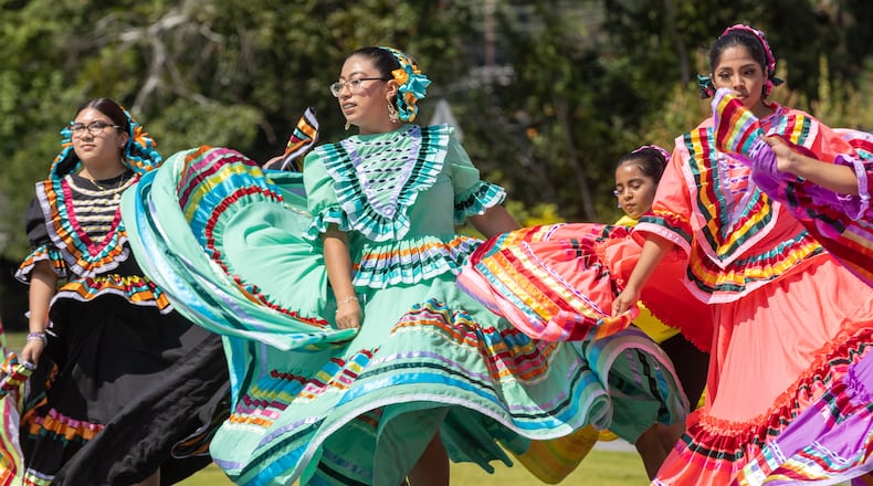 Danza Internacional Quetzaly dancers perform during Norcross‘s first Hispanic Heritage Celebration Saturday, Sep. 17, 2022. Steve Schaefer/steve.schaefer@ajc.com)