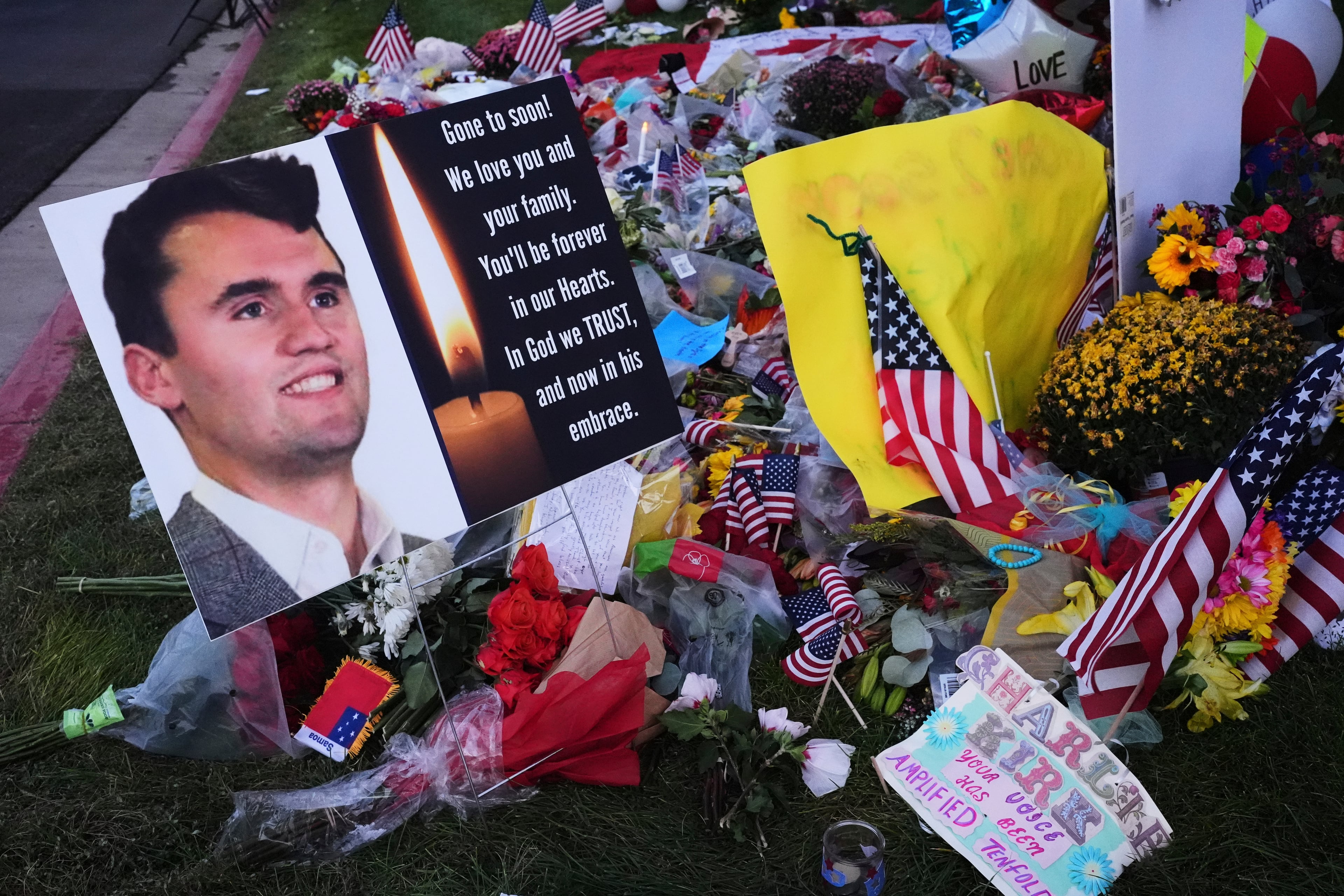 The late Charlie Kirk is being mourned at several makeshift memorials around the country.