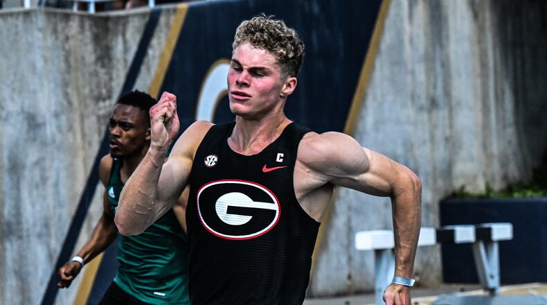 The Georgia Bulldogs are counting on junior Matthew Boling to pull points in the 100- and 200-meter finals tonight at the NCAA track championships in Eugene, Ore. (Photo from UGA Athletics)