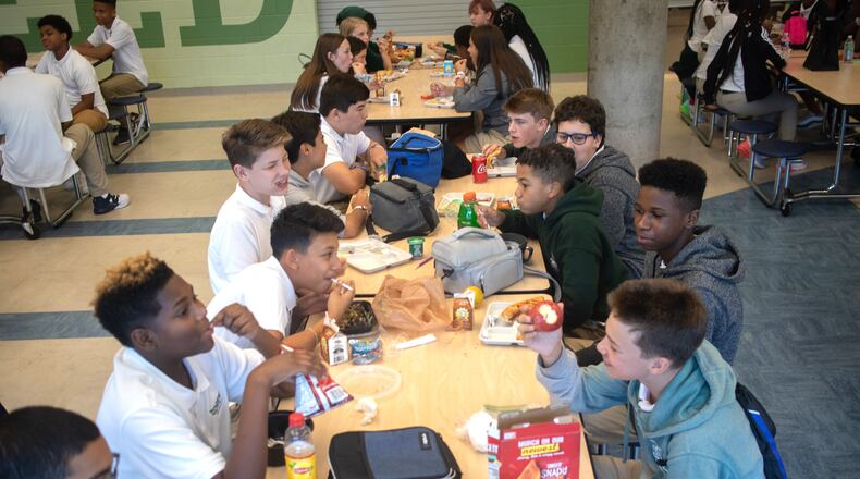 Students at Drew Charter School eat there lunch Friday, August 9, 2019. STEVE SCHAEFER / SPECIAL TO THE AJC