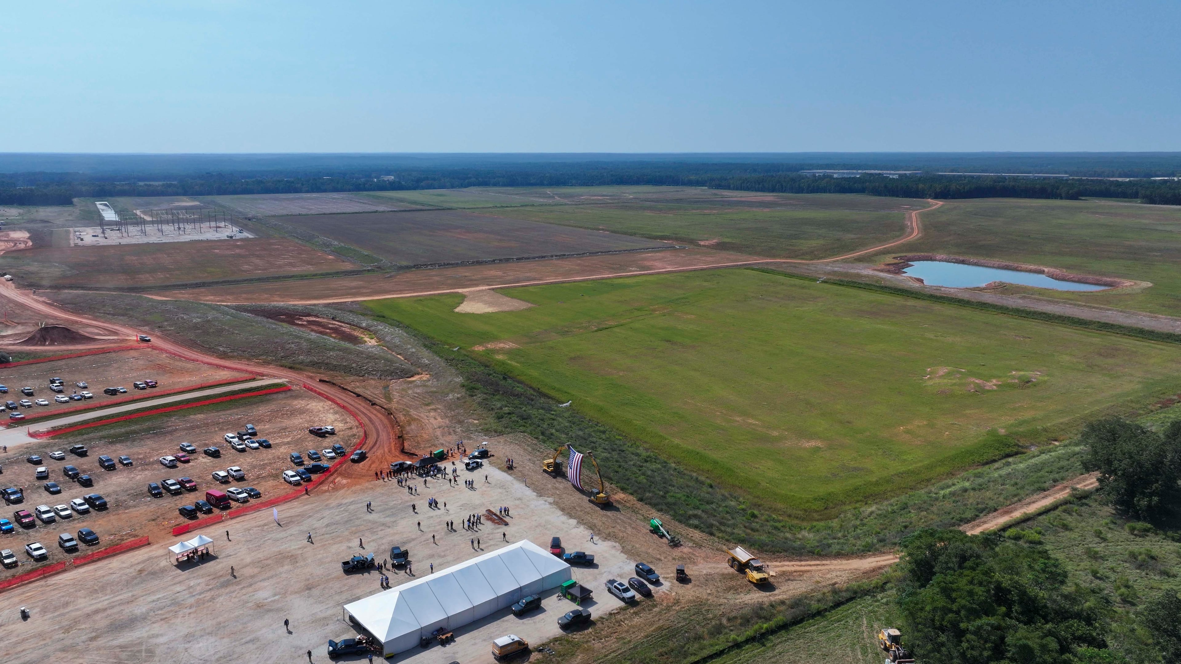 Rivian’s promised $5 billion factory in southern Morgan and Walton counties is on track to begin vertical construction next year. (Miguel Martinez/AJC)