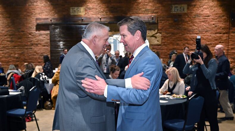 Georgia Speaker of the House David Ralston (left) and Gov. Brian Kemp have put aside their past differences to form a tighter bond. On Thursday, their closer relationship was on full display when Ralston endorsed Kemp's reelection. (Hyosub Shin / Hyosub.Shin@ajc.com)