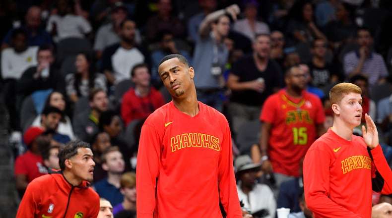 Hawks forward John Collins played some limited minutes in the exhitbition opener against New Orleans at State Farm Arena.