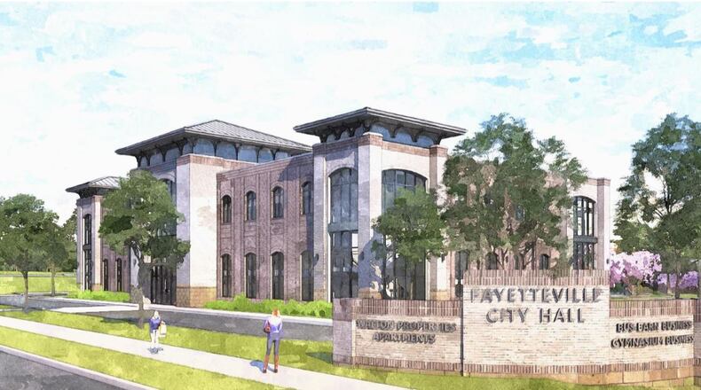 The city of Fayetteville is planning a $23 million City Hall-downtown park complex near the city’s square. CITY OF FAYETTEVILLE