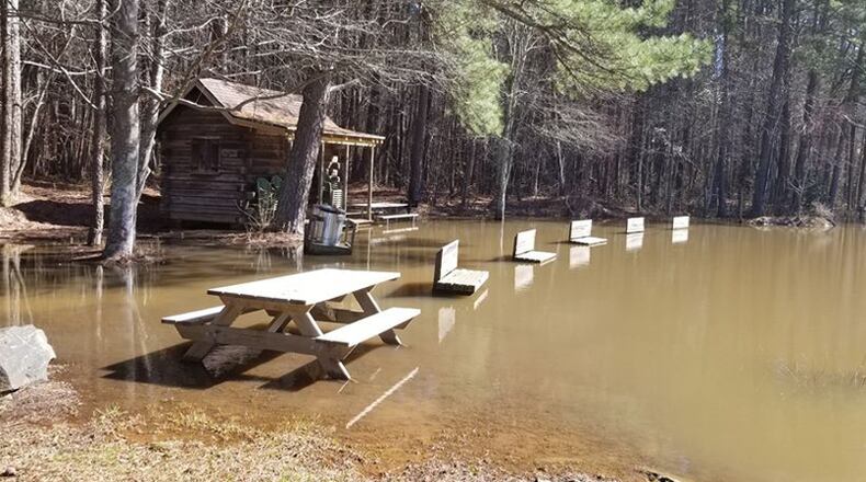 High water events at Lake Lanier, as this March, 2019 scene near Lower Overlook Park illustrates, have caused serious erosion and the temporary closure of Old Federal Campground. U.S. ARMY CORPS OF ENGINEERS via Facebook