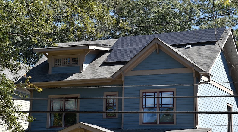 This Brookhaven home is one of the few in the state where the owner used a 2015 state law to finance a solar power unit. Lawmakers are looking at tweaking the law to make it more effective. BRANT SANDERLIN/BSANDERLIN@AJC.COM