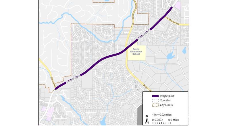 Johns Creek will seek public comment at a Feb. 20 meeting on a proposed widening of Jones Bridge Road to four lanes from two between Waters and State Bridge roads. CITY OF JOHNS CREEK