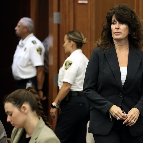 Elaine Rossi, the nanny to Clancy children, enters the courtroom to be a witness during Lindsay Clancy's murder trial at Plymouth Superior Court in Plymouth, Mass., Wednesday, Aug. 5, 2026. (David L Ryan/The Boston Globe via AP, Pool)