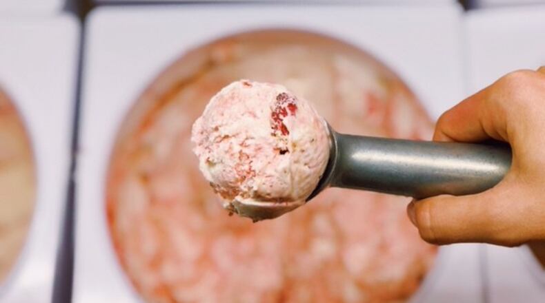 Four Fat Cows serves up a strawberry balsamic ice cream this summer. Photo courtesy of Four Fat Cows.
