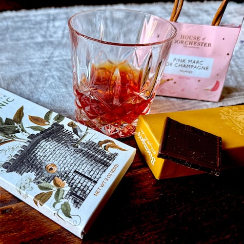 High-quality chocolate paired with boozy flavors makes an unexpected Valentine's Day treat. (Angela Hansberger for the AJC)