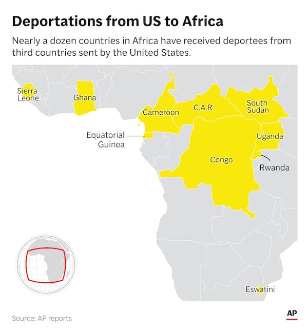 African nations known to have taken in third-country deportees from the United States under the Trump administration's immigration crackdown. (AP Digital Embed)