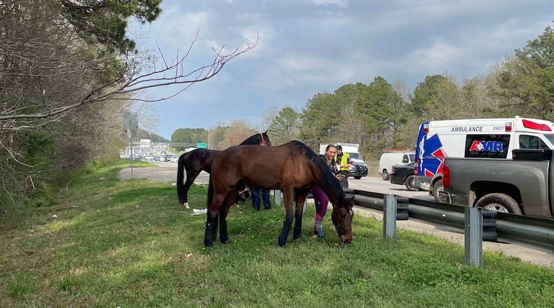 A trailer carrying horses overturned Friday afternoon in the southbound lanes of Ga. 400.