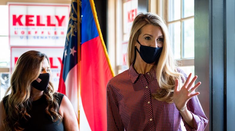 020708-Woodstock-U.S. Senator Kelly Loeffler greets supporters during a campaign event at the Tuscany Italian restaurant in Woodstock on Wednesday afternoon July 8, 2020. Ben Gray for the Atlanta Journal-Constitution