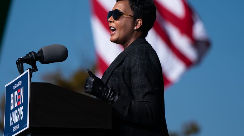 Atlanta Mayor Keisha Lance Bottoms speaks at a campaign rally for Democratic presidential candidate and former Vice President Joe Biden on Nov. 2, 2020, in Atlanta. Bottoms has told people in her circle that she does not intend to run for re-election. (Elijah Nouvelage/AFP/Getty Images/TNS)