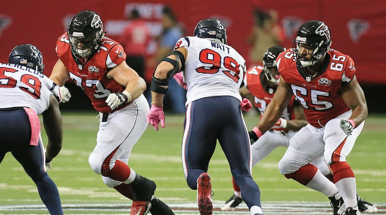 The Falcons use an outside-zone blocking system which sometimes requires chop blocks. AJC file photo