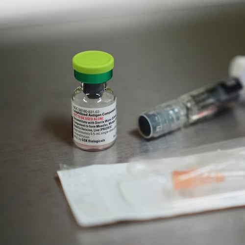 FILE - A vial of the measles, mumps and rubella (MMR) vaccine is pictured at International Community Health Services, Wednesday, Sept. 10, 2025, in Seattle. (AP Photo/Lindsey Wasson, file)