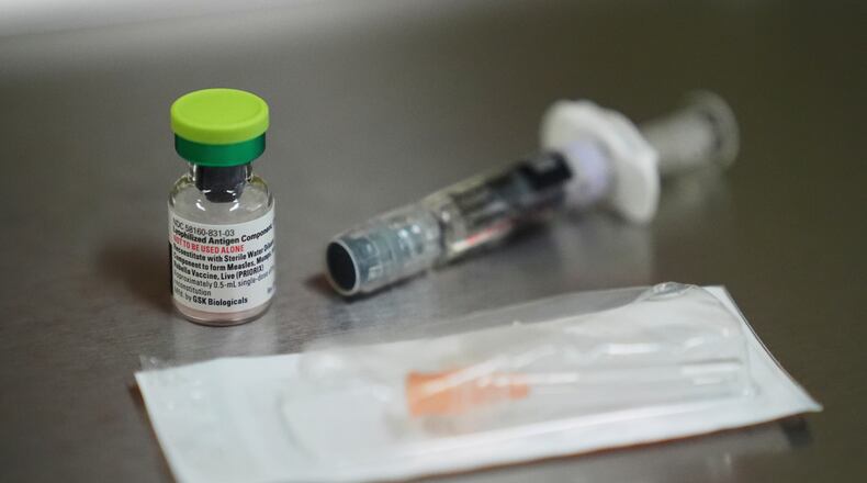 FILE - A vial of the measles, mumps and rubella (MMR) vaccine is pictured at International Community Health Services, Wednesday, Sept. 10, 2025, in Seattle. (AP Photo/Lindsey Wasson, file)
