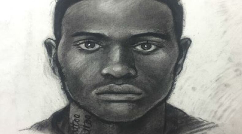 The man in this sketch is wanted for questioning in connection with three incidents inside a Georgia State University library. (Credit: Kelly Lawson / GBI)