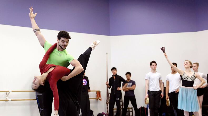 Atlanta Ballet artists Erica Alvarado and Sergio Masero-Olarte rehearse as Kitri and Basilio in Yuri Possokhov’s “Don Quixote.” CONTRIBUTED BY CHARLIE MCCULLERS