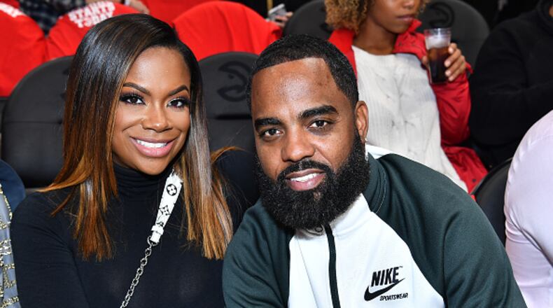 ATLANTA, GA - OCTOBER 24:  Kandi Burruss and Todd Tucker attend the Dallas Mavericks Vs Atlanta Hawks 2018-2019 NBA Home Opener Game at State Farm Arena on October 24, 2018 in Atlanta, Georgia.  (Photo by Paras Griffin/Getty Images)