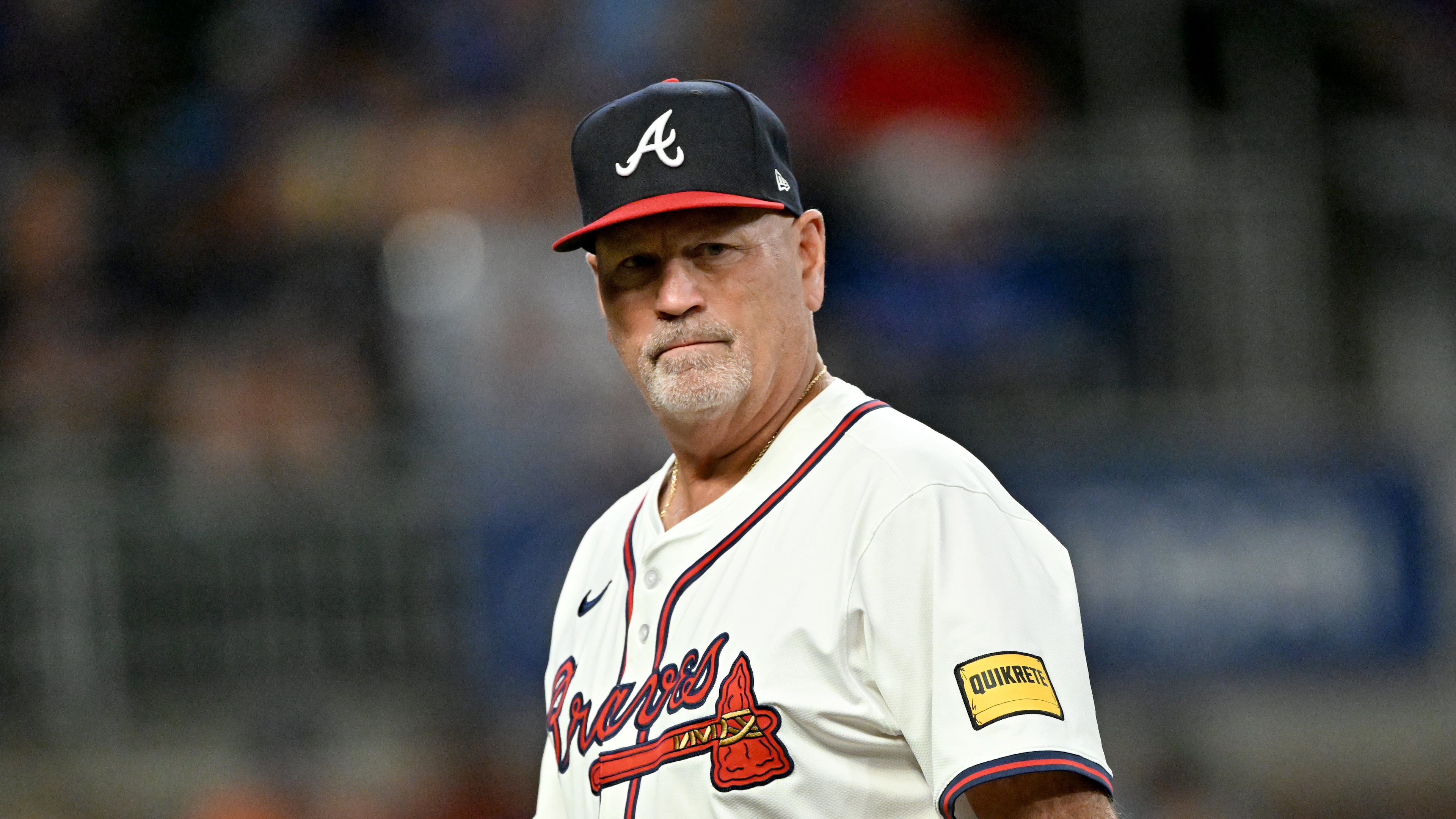 Atlanta Braves manager Brian Snitker walks to the dugout during a game at Truist Park, Tuesday, September 9, 2025, in Atlanta. The Chicago Cubs won the game, beating the Braves 6-1. (Hyosub Shin/AJC)