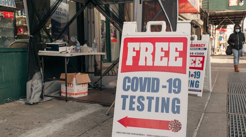 A COVID-19 testing location sits inactive with no waiting line in the Bed-Stuy neighborhood of Brooklyn on Jan. 10, 2022, in New York City. (Scott Heins/Getty Images/TNS)