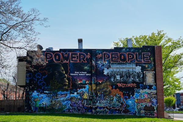 A mural dedicated to Freddie Gray is seen Monday, April 14, 2025, in the Sandtown-Winchester neighborhood in Baltimore, near where he was arrested before his subsequent death in 2015. (AP Photo/Stephanie Scarbrough)