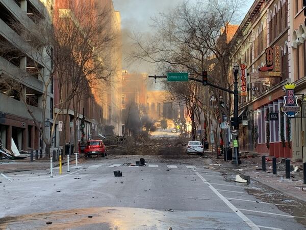 The scene following an early-morning explosion in Nashville on Christmas Day in 2020. (Metropolitan Nashville Police Department)