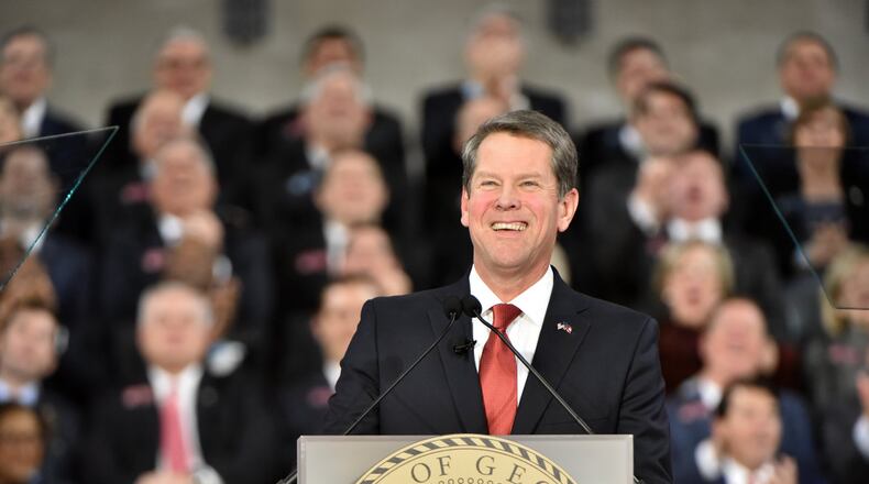 Georgia’s 83rd governor, Brian Kemp, speaks after taking the oath of office during the swearing-in ceremony at McCamish Pavilion on the campus of Georgia Tech on Monday, Jan. 14, 2019. HYOSUB SHIN / HSHIN@AJC.COM