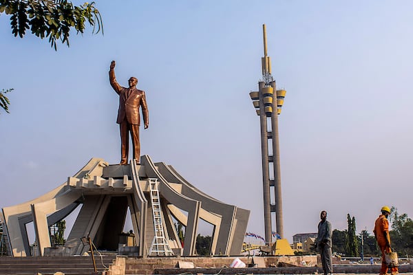 A memorial for Democratic Republic of the Congo independence hero Patrice Lumumba stands in Kinshasa, Congo, June 20, 2022. (Samy Ntumba Shambuyi/AP)