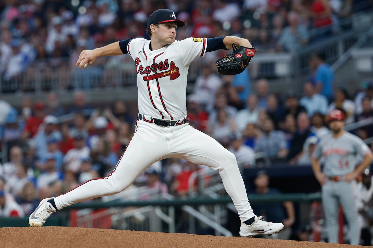 Braves pitcher JR Ritchie delivers to a Cincinnati Reds batter on Tuesday, Sept. 22, 2026, in Atlanta. The rookie right-hander was coming off a tough night in Chicago last week. (Erik S. Lesser/AP)