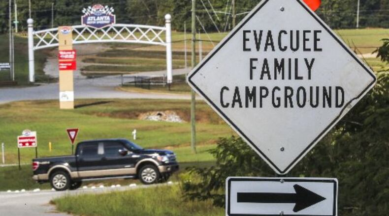 Ahead of Hurricane Michael making landfall, the Atlanta Motor Speedway is opening its campgrounds to evacuees. This photo from Sept. 12, 2018 shows a truck speeding into the speedway’s campgrounds during Hurricane Florence.