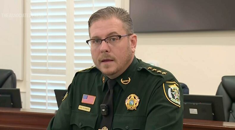 Indian River County Sheriff Eric Flowers speaks during a news conference on Friday, Nov. 21, 2025 in Vero Beach, Fla. (WPBF via AP)