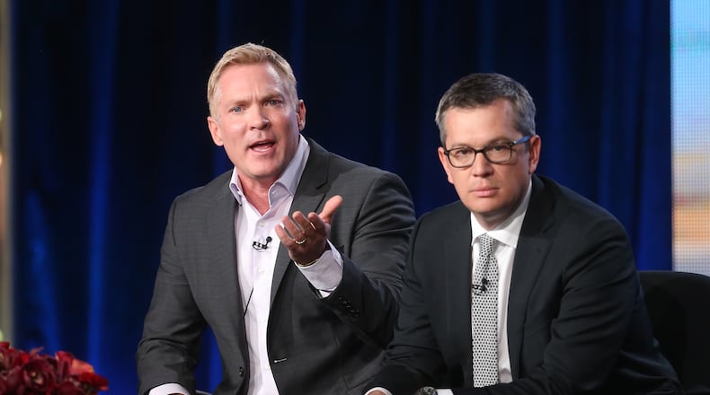 speaks onstage during the 'XXX' panel discussion at the ZZZZ portion of the 2014 Winter Television Critics Association tour at the Langham Hotel on January 11, 2014 in Pasadena, California. PASADENA, CA - JANUARY 11: David Clark, President, The Weather Channel, and weather anchor and managing editor Sam Champion, speak onstage during the 'New Morning Show on The Weather Channel' ' panel discussion at The Weather Channel portion of the 2014 Winter Television Critics Association tour at the Langham Hotel on January 11, 2014 in Pasadena, California. (Photo by Frederick M. Brown/Getty Images)